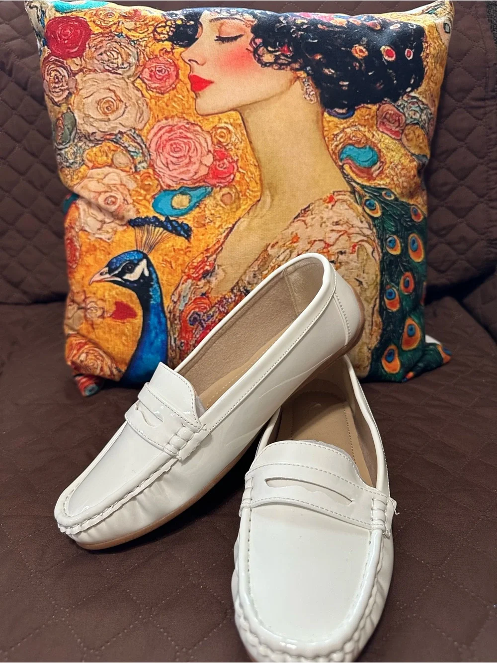 Patent White Women's Penny Loafers - Brand Not Visible
